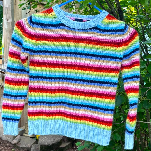 Vintage Gap Girls Sweater Rainbow Multi-Stripe Size 5/6 acrylic & wool - Picture 1 of 6